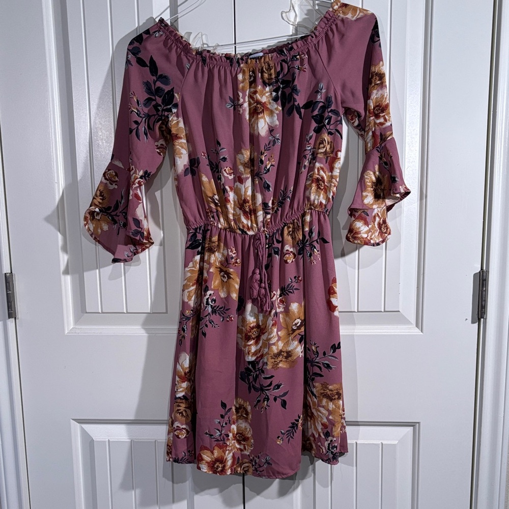 Chic Mauve Floral Long Sleeve Dress